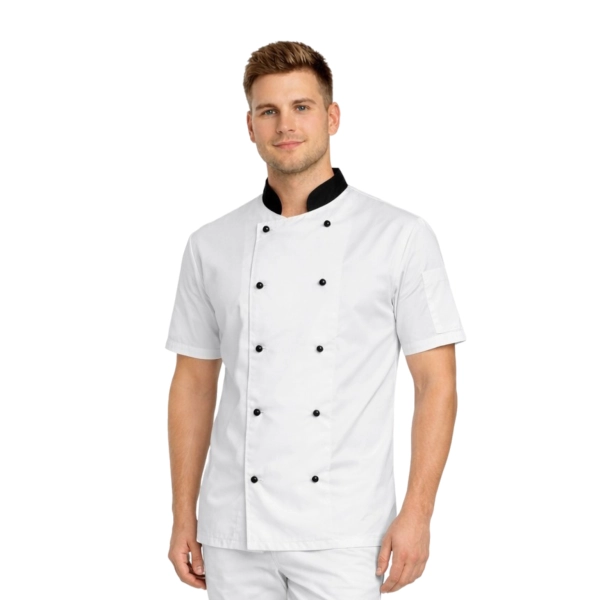 Bluza kucharska biała krótki rękaw wstawki czarne roz.3XL – bluza kucharska – odzież gastronomiczna